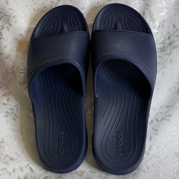 CROCS Dark Blue Comfort Slides - Picture 1 of 3